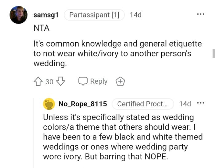 Not wearing white to a wedding is common knowledge