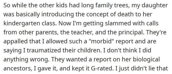 However, it caused a negative reaction among other parents, the principal, and the teacher who insisted on doing the project: