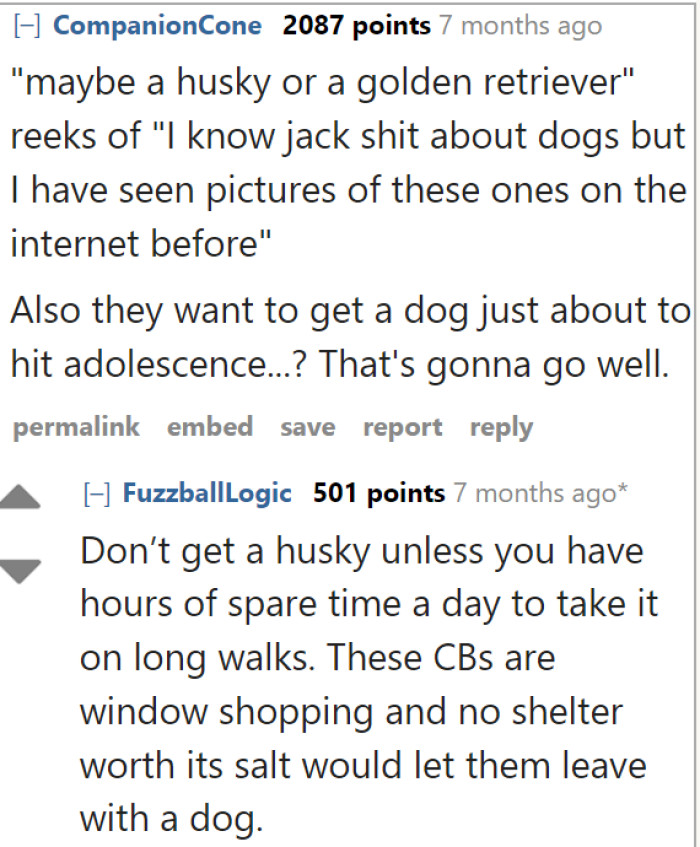 Redditors feel things aren't going to go smoothly for this person once they get the dog breed they want.
