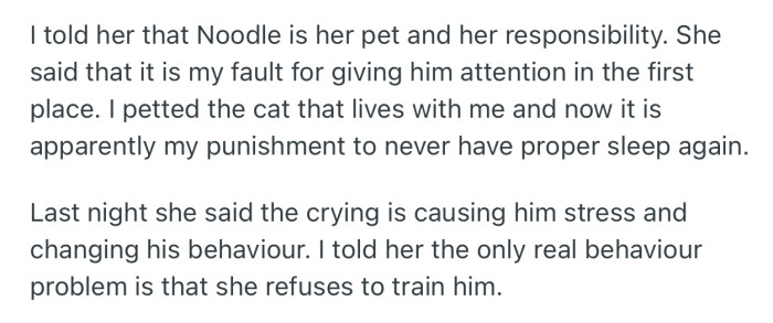 OP’s roommate made efforts to get them to let the cat into their room, but they refused, sighing that the cat is her responsibility