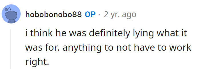 Dodging Work with Creative Financial Tales—Next, He'll Claim to Be a Professional Napper or a Unicorn Investor.