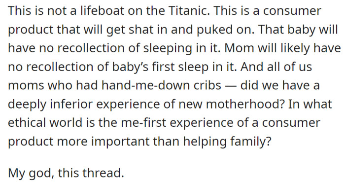 A Reddit user has a different opinion regarding the OP's dilemma