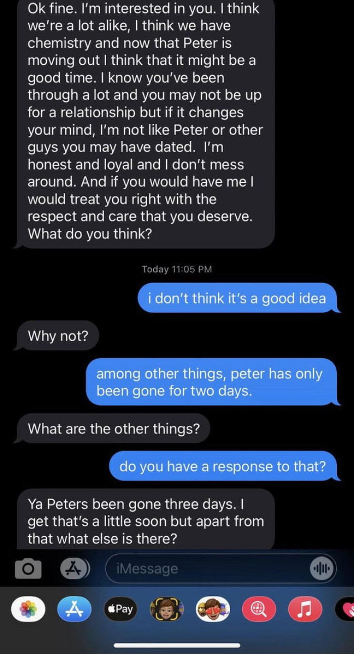 Here's where all the juiciness is in this story because these are the screenshots from the situation and conversation.