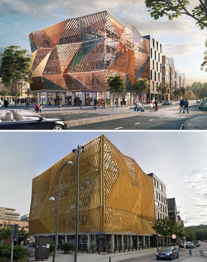 "Spektrum In Nya Hovas. Rendering vs. Actual Result"
