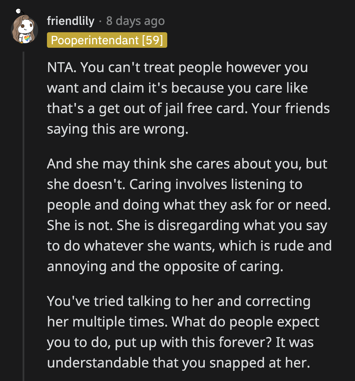Laura Is Wrong to Impose Her Decisions on OP and Their Friend Group. It's Insulting to OP Whenever Laura Behaves Like She Knows More About OP's Health Than They Do.