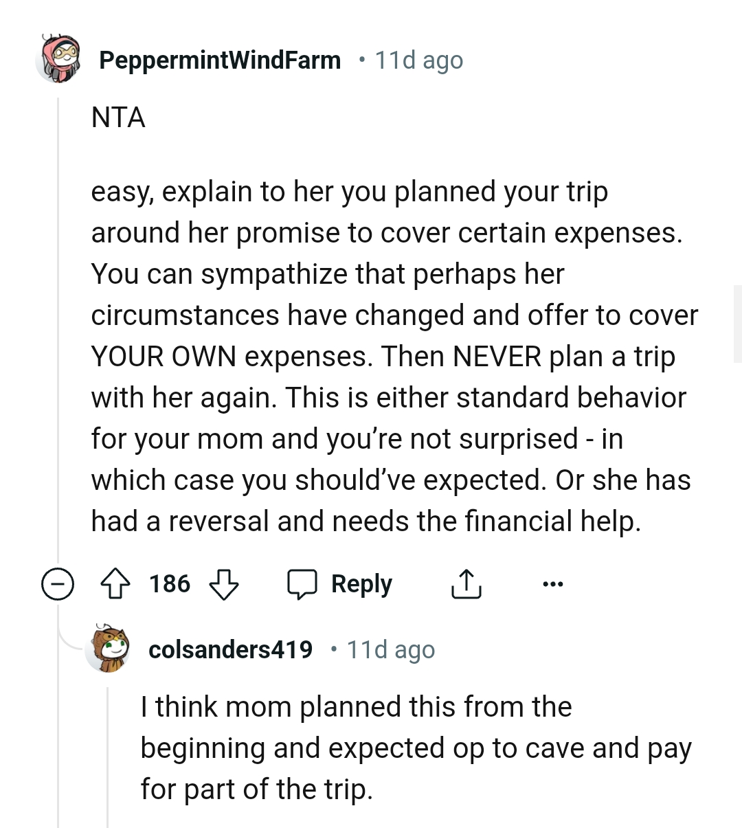 The OP should never plan a trip with her again