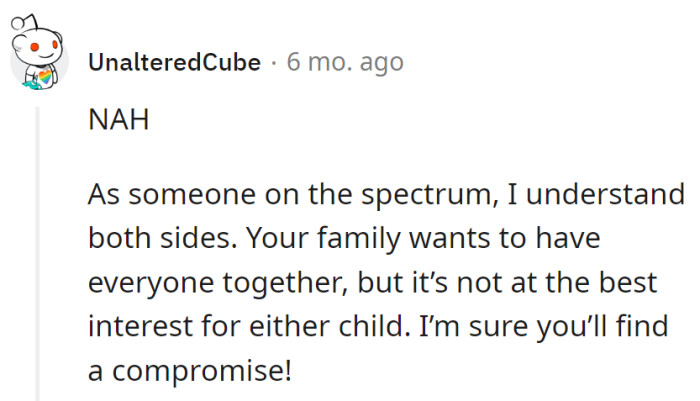 The family wants unity, but compromising with two kiddos on the spectrum is like finding a unicorn—possible, but tricky.