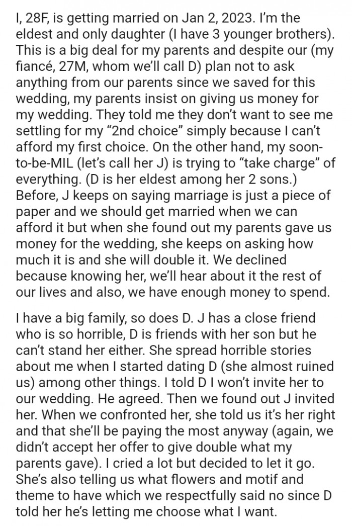 They told the OP they don’t want to see her settling for “2nd choice”