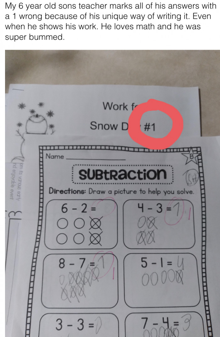 4. The child wrote everything clearly. It's the teacher who's wrong here.