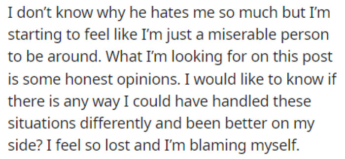 OP is blaming herself for everything