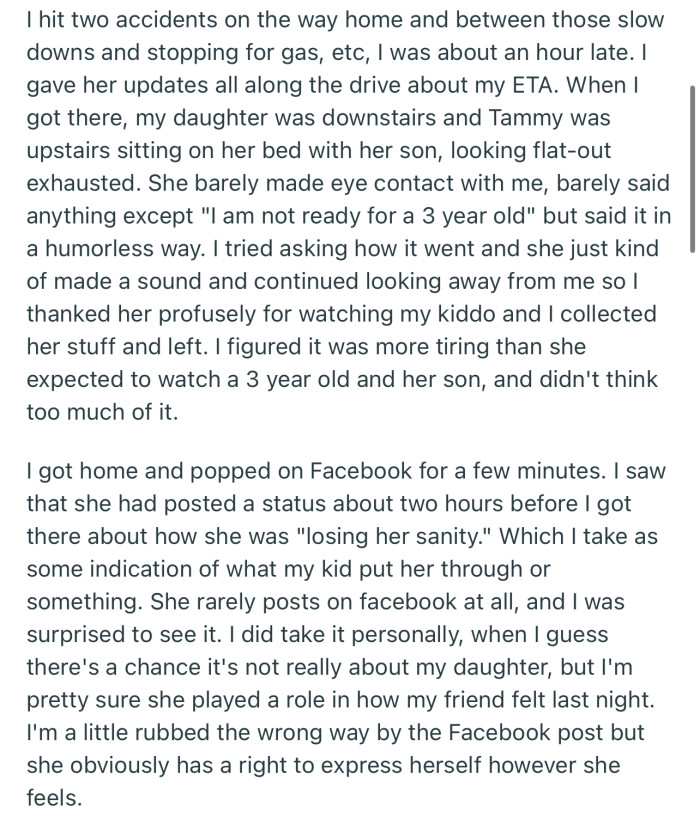 When OP Arrived to Pick Up Her Daughter, Tammy Seemed Exhausted and Uninterested in Acknowledging Her Presence