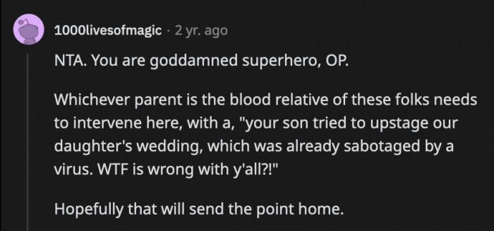 It's them who should be apologizing. OP or his parents can help make them realize the faux pas they almost committed.