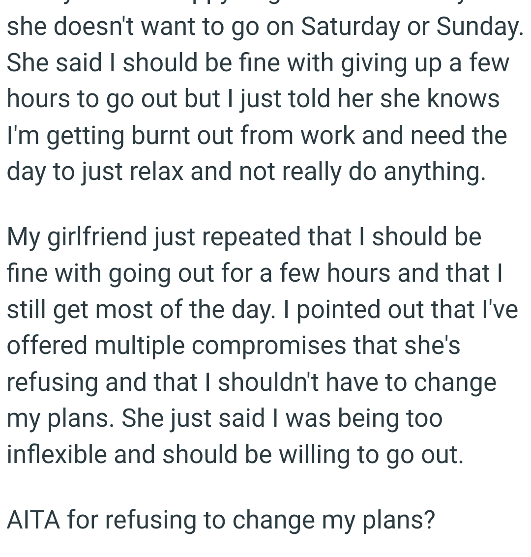 OP's Girlfriend Just Repeated That He Should Be Fine with Going Out for a Few Hours