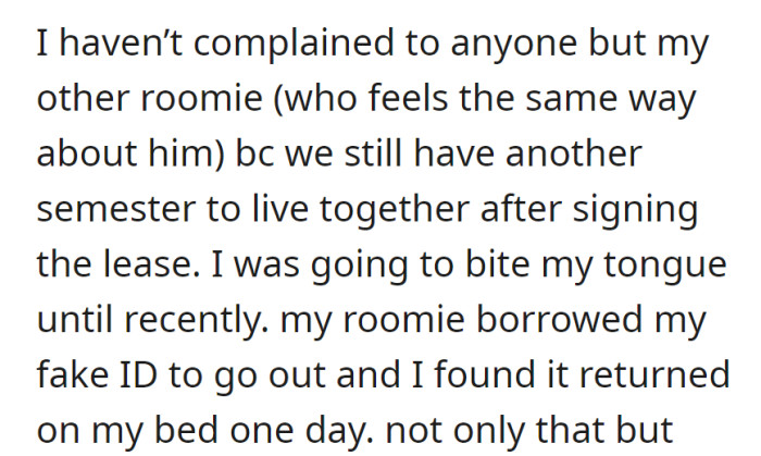 OP stayed quiet about the boyfriend issue with her roommate. However...