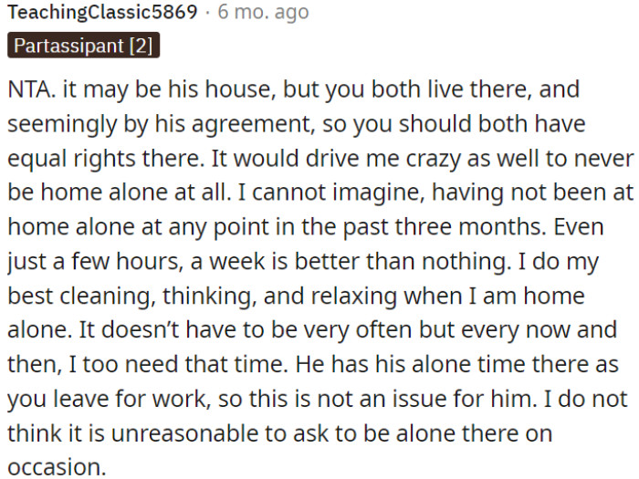 Both of them share the house, and it's fair for both to have equal rights.