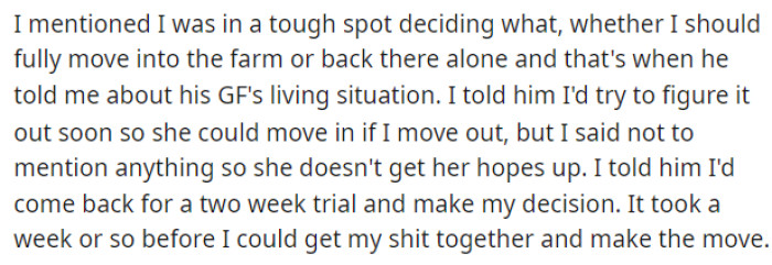 She said that she was deciding on what she wanted to do but was worried about her decision.