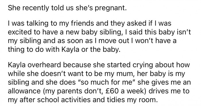 The dad's girlfriend recently announced she was pregnant, which OP didn't take well.