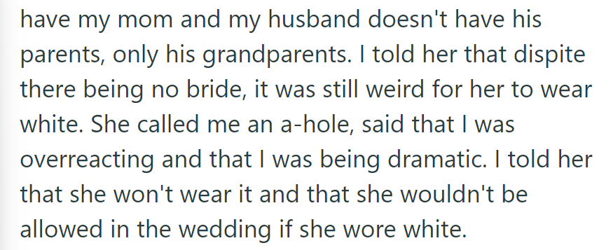 OP warns mom: no white at wedding without bride.