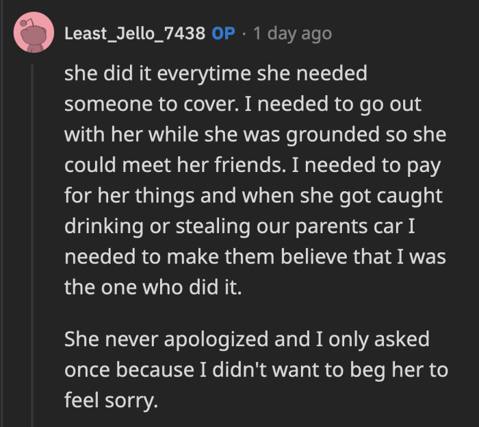 So, she showed no remorse for keeping OP as her fall person for a year. Yet she's shocked that their relationship isn't magically repaired years later?