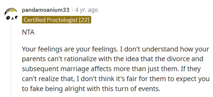 Poor OP, caught between their parents' decisions in life!