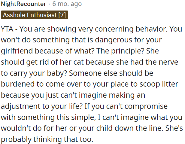 If OP can't handle this simple request, it raises concerns about his ability to make sacrifices for his partner and future child.