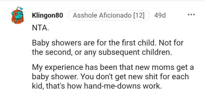 This redditor's experience has been that only new moms get baby showers