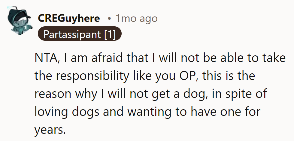 She's NTA. Afraid she can't handle doggie drama like OP. No pup plans for her!