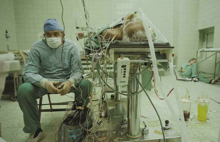 "Zbigniew Religa - Most Famous Polish Cardiac Surgeon After 23-Hour-Long (Successful) Heart Transplant. His Assistant Is Sleeping In The Corner. 1987"