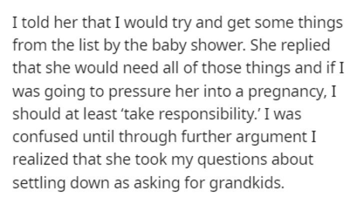 OP was accused of pressuring her daughter into having a baby