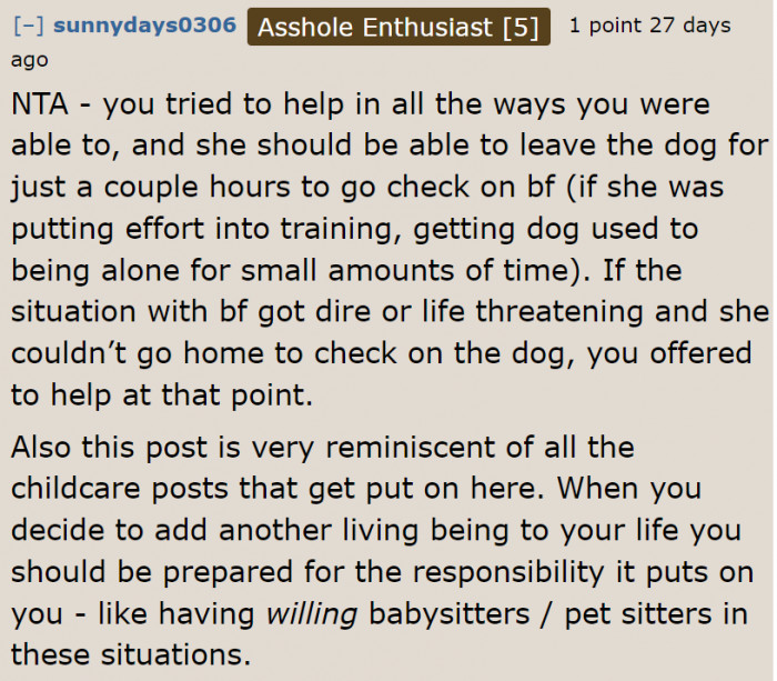 The sister should be prepared for situations like this.