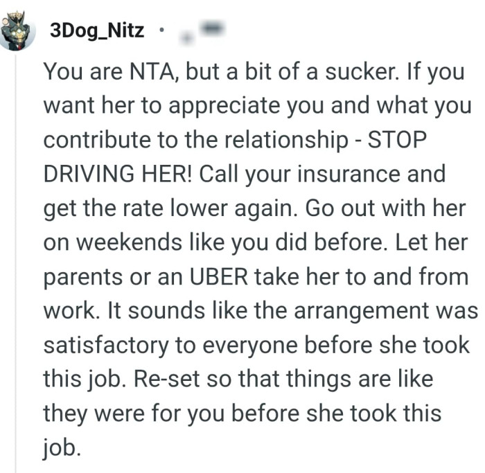 The OP can stop driving her