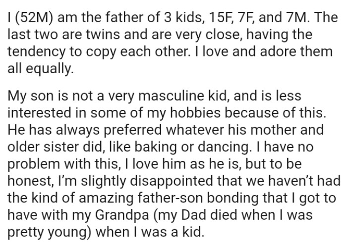 The OP says that he loves and adores all his kids equally