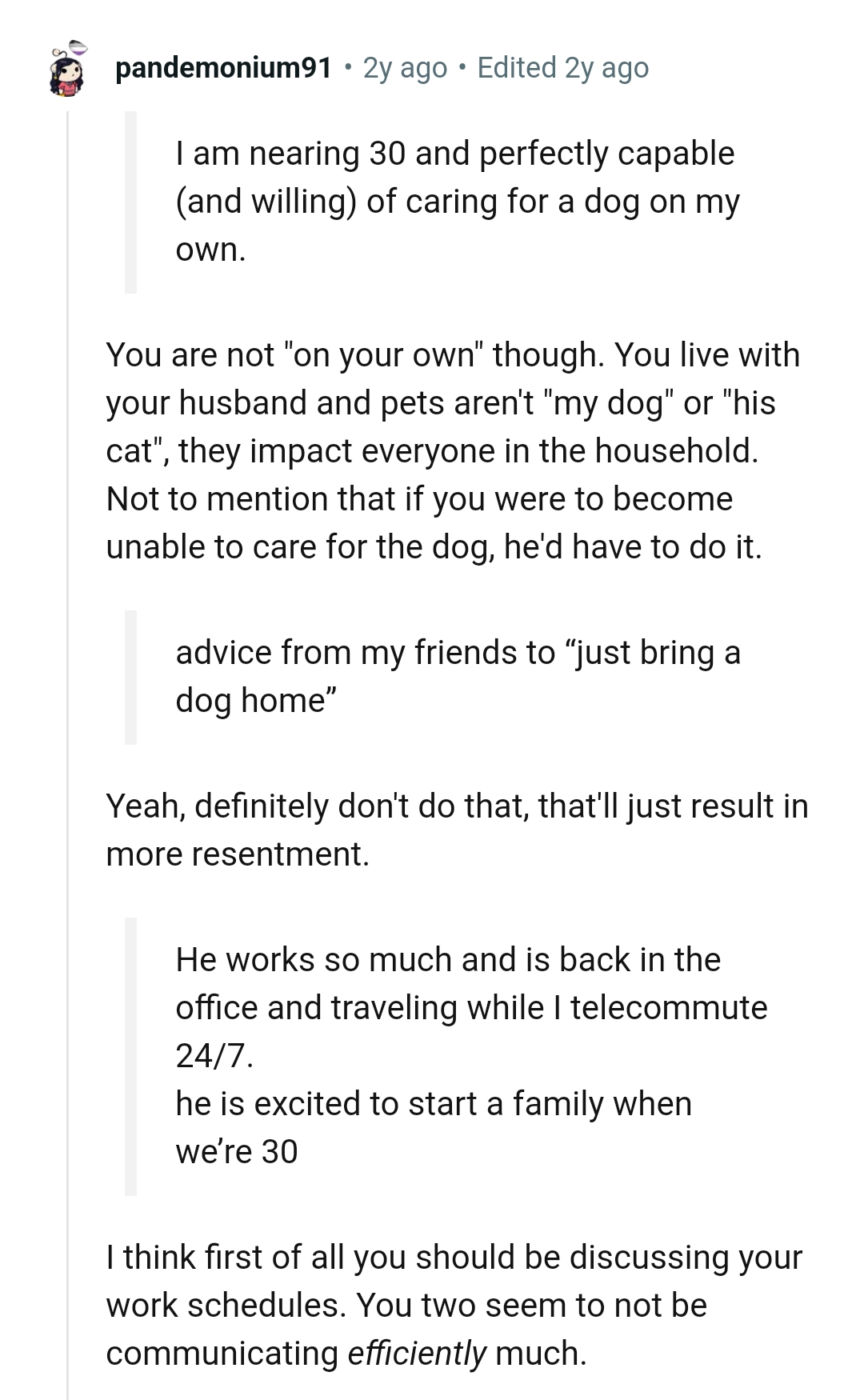 The OP lives with her husband