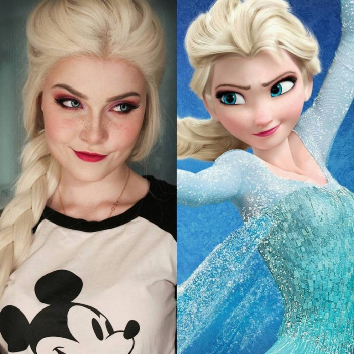 13. She is cosplaying as Elsa from Frozen here