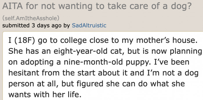 The OP lives with her mom.