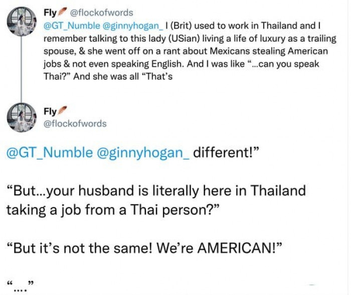 7. Your husband is taking a job from a Thai person
