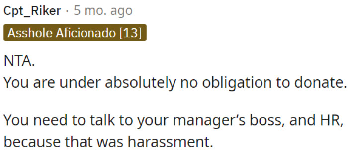 OP is not obligated to donate.