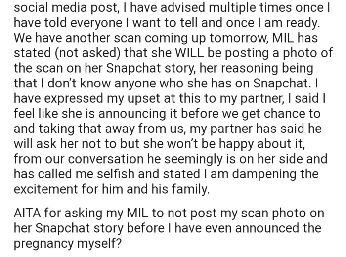 OP's MIL, however, is itching to post a photo of the scan on social media