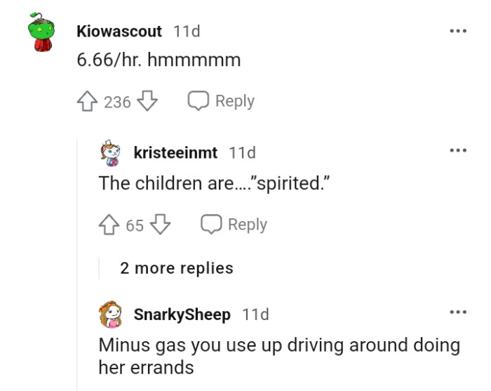 The money for gas to run errands was not even added