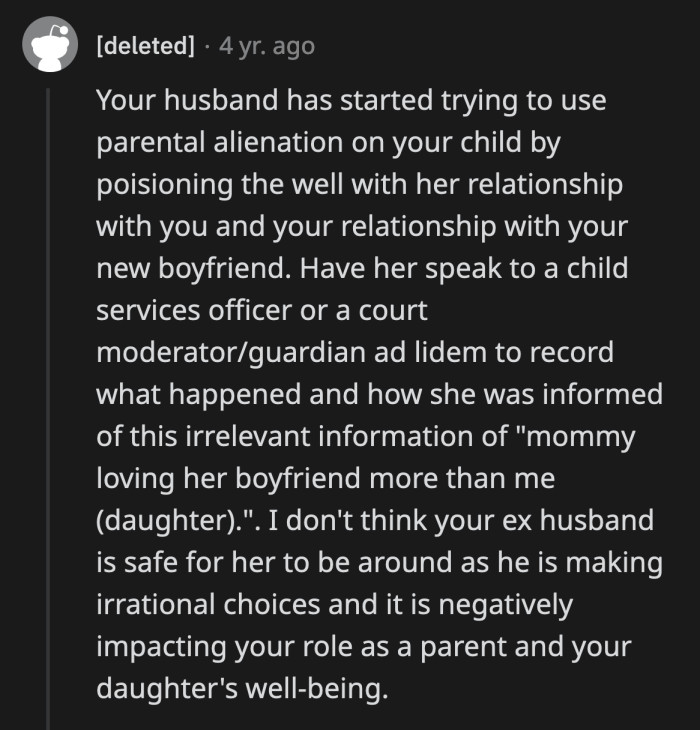 OP needs to focus on how her ex-husband's behavior is affecting their daughter.