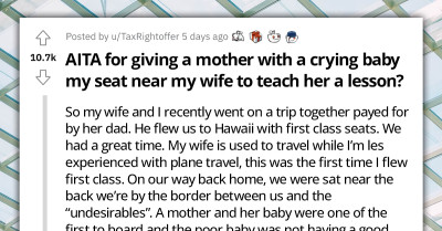Redditor Switches Seats With A Mother And Her Crying Baby To "Teach His Wife A Lesson" After Complaining About It