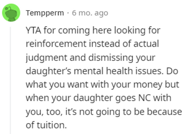 Dismissing the Daughter's Mental Health Issues