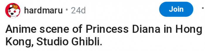 A depiction of Princess Diana in Hong Kong, Studio Ghibli style!