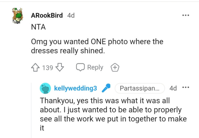 The OP only wanted one photo where the dresses really shined.