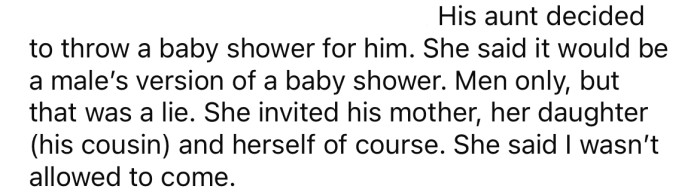 In August, her boyfriend's aunt decided to throw a baby shower for him.