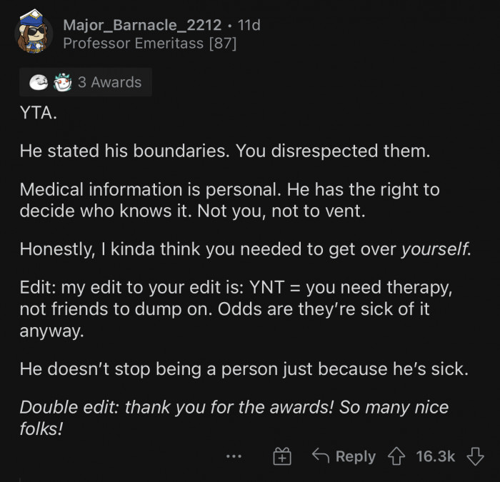 The husband is the only one who gets to decide who knows about it.