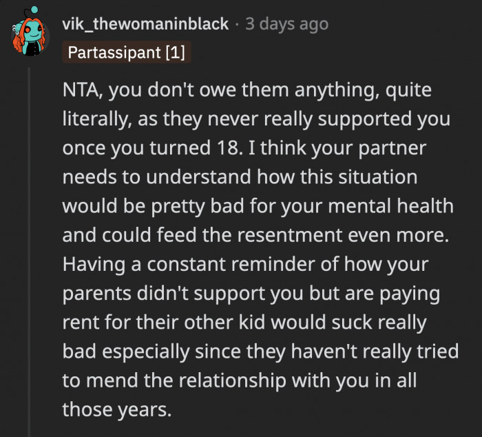 They couldn’t hold anything against OP since he provided for himself alone, even if he really needed their help.