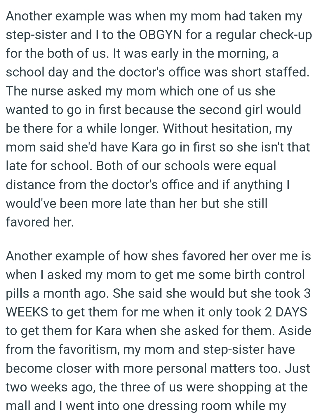 The nurse asked OP's mom which one of them she wanted to go in first
