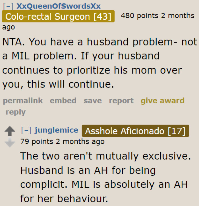 Both the husband and the MIL are in the wrong here.