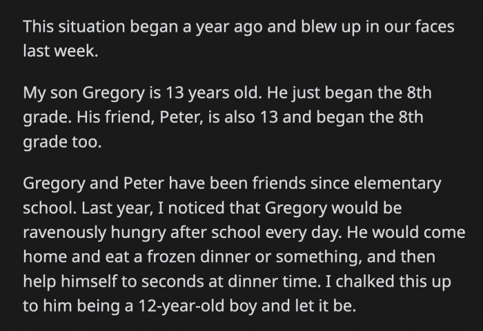 OP felt bad for Peter and added more to Gregory's usual lunch portion so he and Peter could share